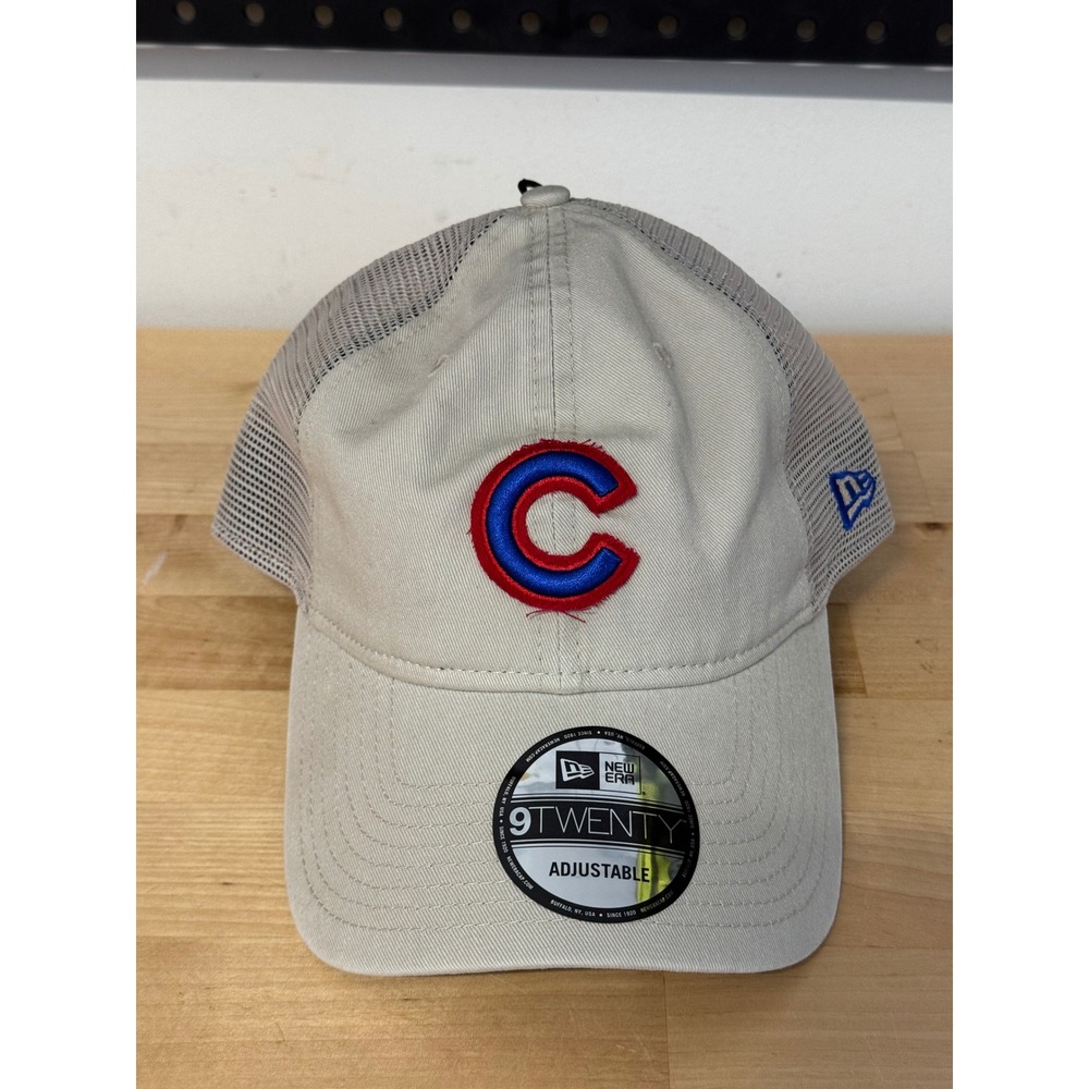 New Era Chicago Cubs 9TWENTY Adjustable Trucker Hat Tan Mesh Baseball Cap‎